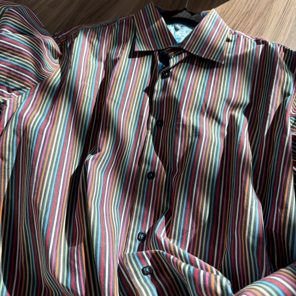 Visconti Men’s Multicolor Striped Button Down Shirt Long Sleeve Large - Picture 8 of 10
